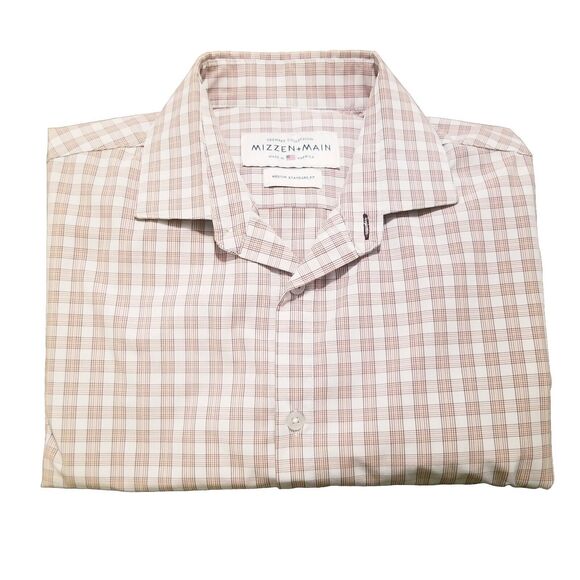 Mizzen & Main Shirt Mens Size M Leeward Collection Plaid White Brown Made In USA - Picture 4 of 6